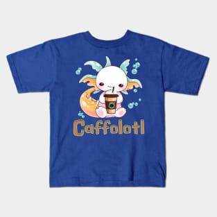 Caffolotl Funny Coffee Drinking Axolotl Kids T-Shirt